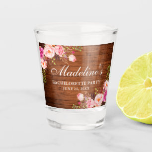 Pink Floral Wood Bachelorette Party Shot Glass