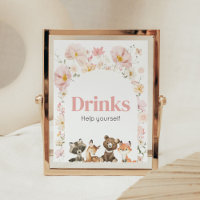 Pink Floral Woodland Animals Baby Shower Drinks
