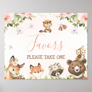 Pink Floral Woodland Animals Baby Shower Sign