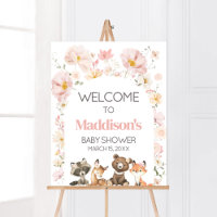 Pink Floral Woodland Animals Baby Shower Welcome