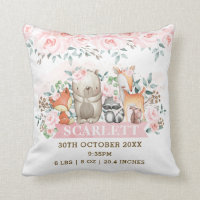 Pink Floral Woodland Animals Birth Stats Nursery