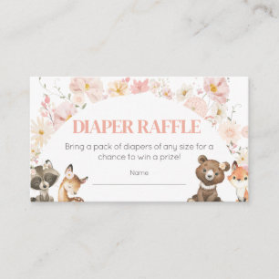 Pink Floral Woodland Animals Diaper Raffle Enclosure Card