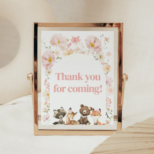 Pink Floral Woodland Animals Thank you for Coming Poster