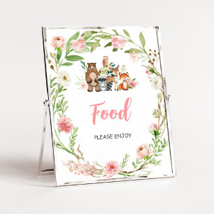 Pink Floral Woodland Baby Shower Food Sign