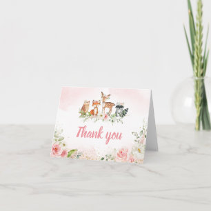 Pink Floral Woodland Baby Shower Thank You Card