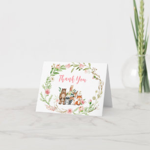 Pink Floral Woodland Baby Shower Thank You Card