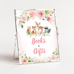 Pink Floral Woodland Shower Books and Gifts Sign