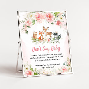 Pink Floral Woodland Shower Don't Say Baby Sign