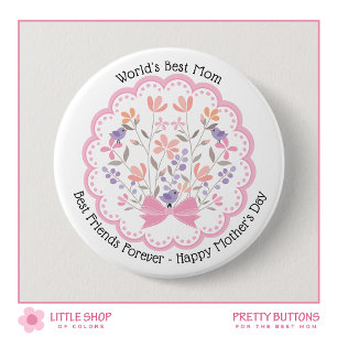 Pink Floral World's Best Mom Mother's Day Button