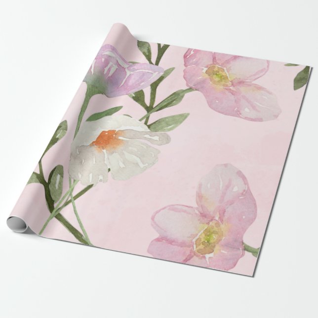 Pink Floral Wrapping Paper  (Unrolled)