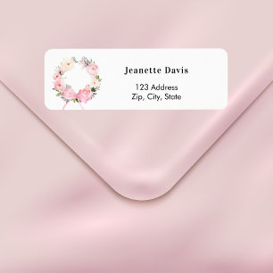 Pink floral wreath bow return address 