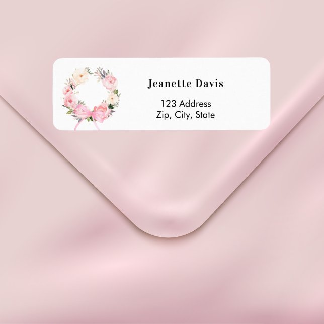 Pink floral wreath bow return address  (Creator Uploaded)