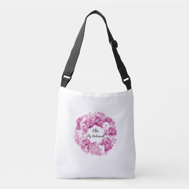 Pink Floral Wreath Bridesmaid Tote Bag (Front)