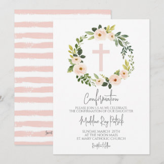 Pink Floral Wreath Confirmation  Invitation
