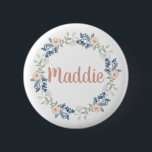 Pink Floral Wreath Custom Name Badge<br><div class="desc">Cute name badge for school or work</div>
