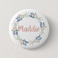 Pink Floral Wreath Custom Name Badge