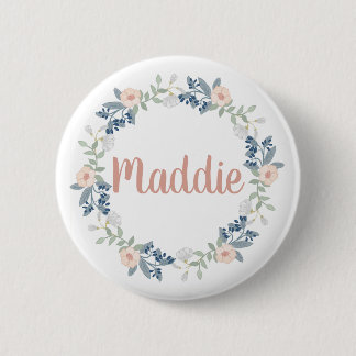 Pink Floral Wreath Custom Name Badge