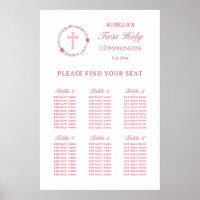 Pink Floral Wreath First Communion Seating Chart