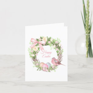 Pink Floral Wreath Happy Easter Holiday Card