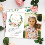 Pink Floral Wreath Holy Communion Thank you Card<br><div class="desc">Pink Floral Wreath Holy Communion Thank you Card</div>