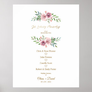 Pink Floral Wreath In Loving Memory Wedding Table Poster