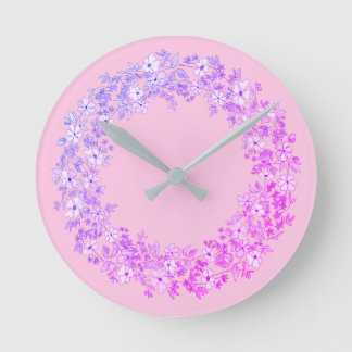 Pink Floral Wreath Round Clock