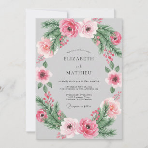 Pink Floral Wreath Spring Wedding Invitation