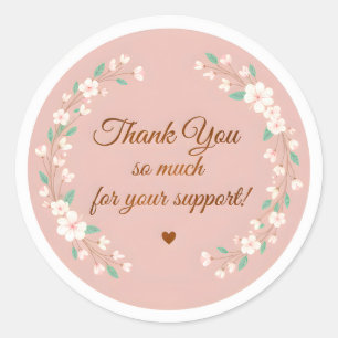 Pink floral wreath Thank You Business Sticker