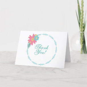 Pink Floral Wreath Thank You Business Wedding Card