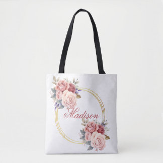 Pink Floral Wreath Tote Bags