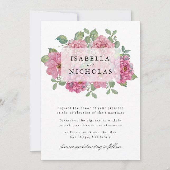 Pink Floral Wreath Wedding Invitation (Front)