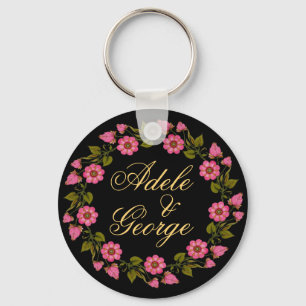 Pink Floral Wreaths Our Wedding Keychain