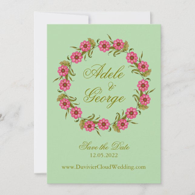 Pink Floral Wreaths Save The Date  (Front)