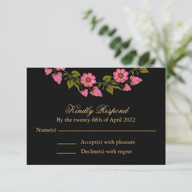 Pink Floral Wreaths | Wedding RSVP Card (Standing Front)