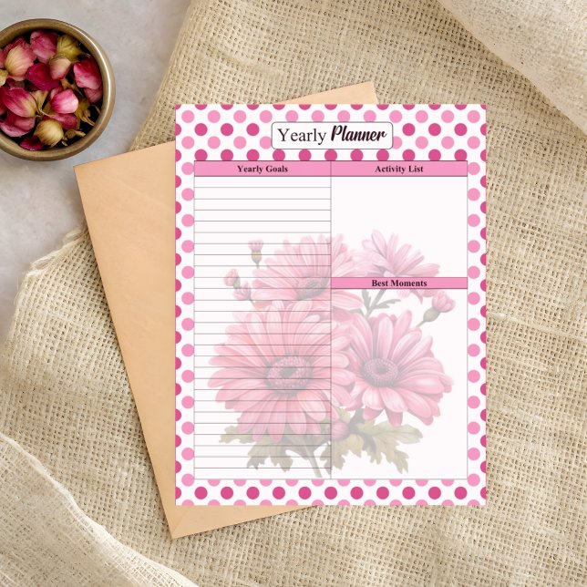 Pink Floral Yearly Planner Notepad (Creator Uploaded)