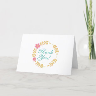 Pink Floral Yellow Wreath Thank You Business Card
