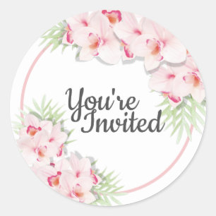 Pink Floral You’re Invited Classic Round Sticker