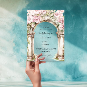 Pink florals arch clear wedding acrylic invitations