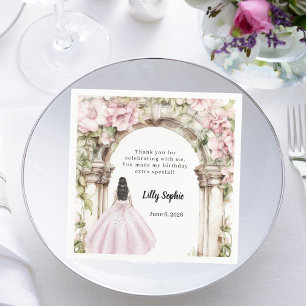 Pink florals arch dress birthday napkin