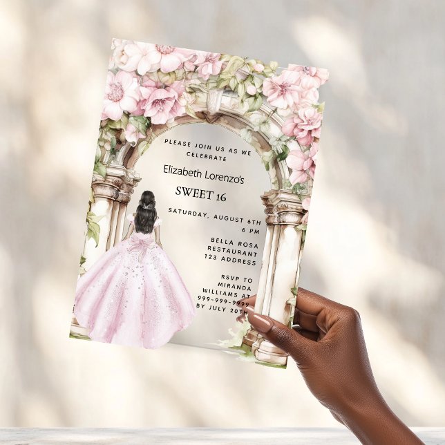 Pink florals arch dress clear Sweet 16 Acrylic Invitations (Creator Uploaded)