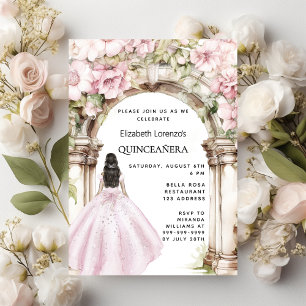 Pink florals arch dress Quinceanera Invitation Postcard