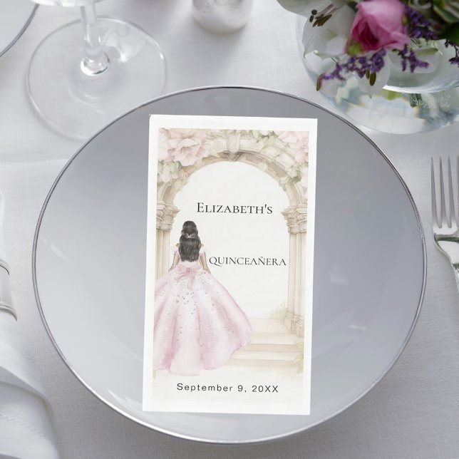 Pink florals arch dress Quinceanera Napkin (Creator Uploaded)