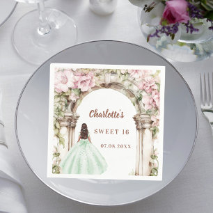 Pink florals arch green dress Sweet 16 luncheon Napkin