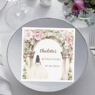 Pink florals arch ivory dress Quinceanera luncheon Napkin