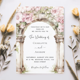 Pink florals arch wedding  invitation