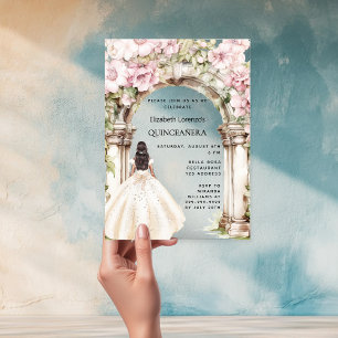 Pink florals arch white dress clear Quinceanera Acrylic Invitations
