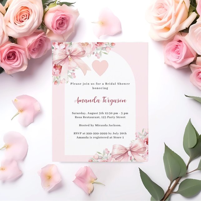Pink florals bow arch Bridal Shower invitation (Creator Uploaded)