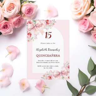 Pink florals bows arch Quinceanera Invitation