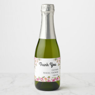 Pink Florals Bridal Shower Thank You Favour Sparkl Sparkling Wine Label