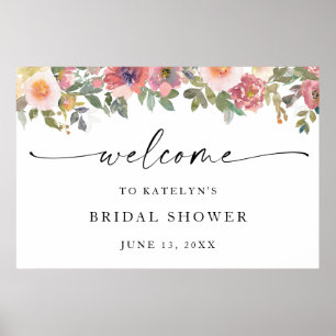 Pink Florals Bridal Shower Welcome Sign